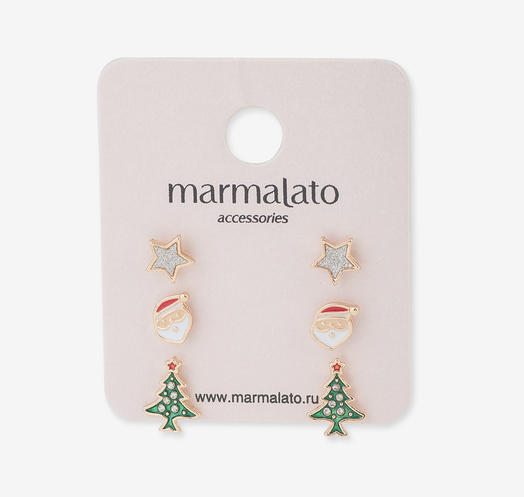 Набор серег (3 пары) Мармалато, цвет Красный-зеленый-золото #1