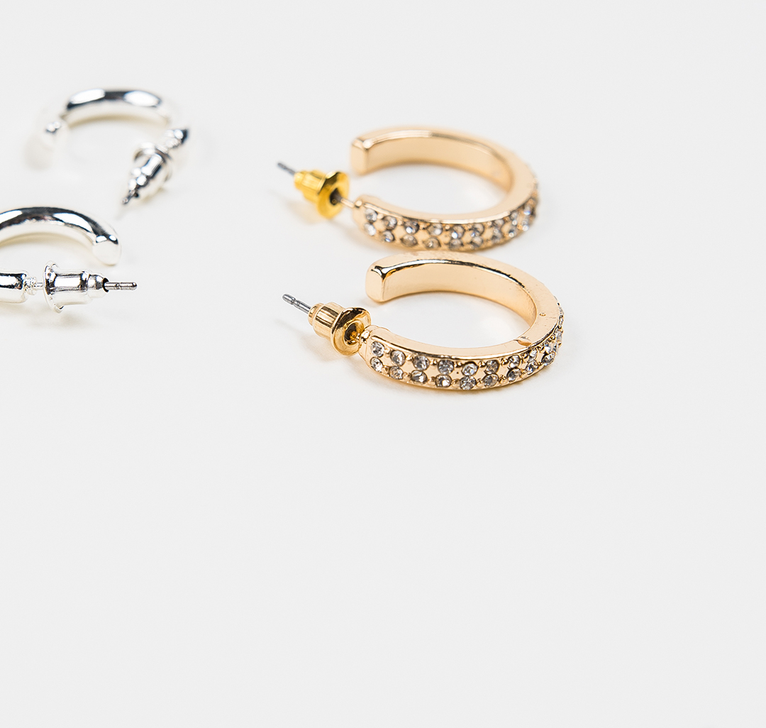 Набор серег (2 пары) Мармалато, цвет Белое серебро-золото-прозрачный #2