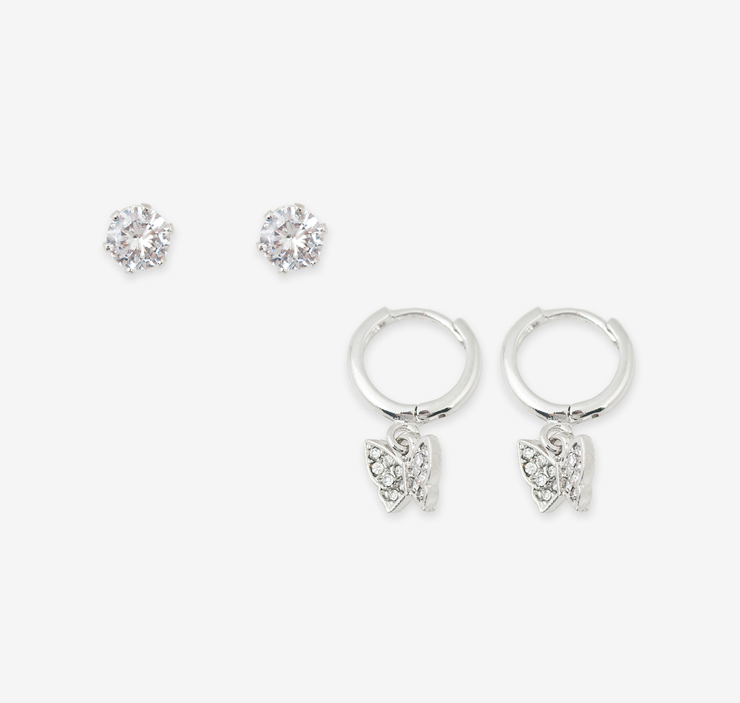 Набор серег (2 пары) Мармалато, цвет Белое серебро-прозрачный #1